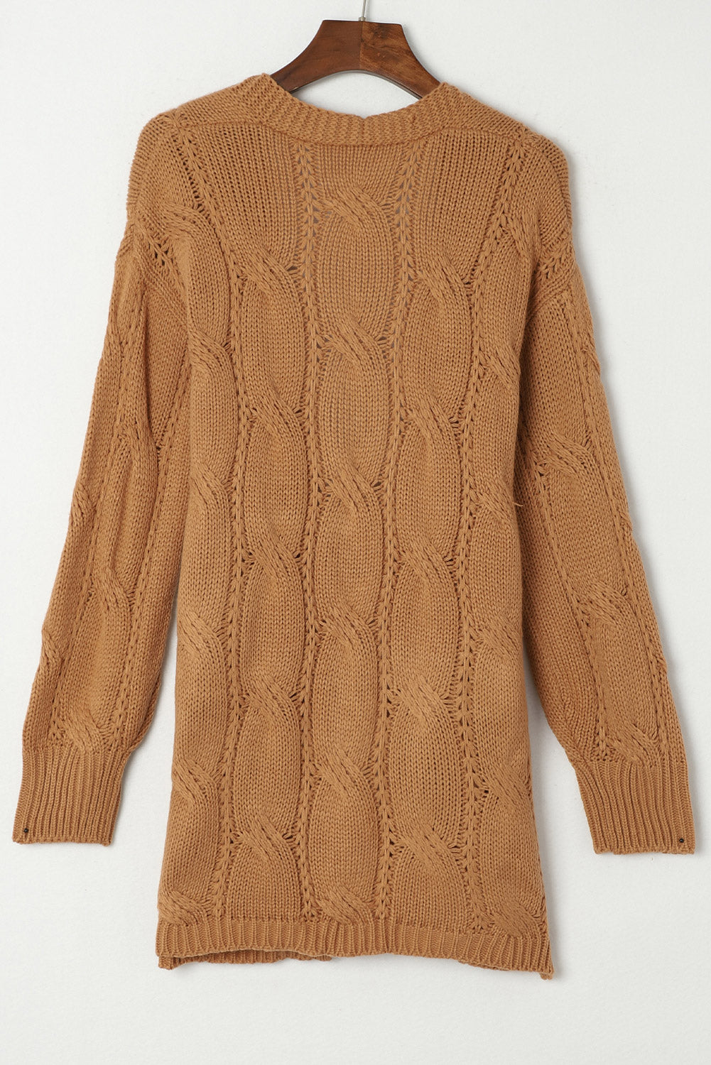 Khaki Ribbed Cable Knit Cardigan