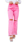 Pink Vintage High Waist Flare Leg Ripped Raw Hem Jeans