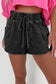 Black Drawstring High Waist Casual Denim Shorts with Pockets