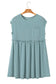 Dusty Pink Corded Knit Textured Patched Pocket Frilled Swing Mini Dress with Pockets