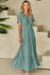 Textured V Neck Flutter Sleeve Ruffled Maxi Dress