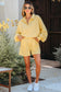 Yellow Cream Button Collar Drop Shoulder Pullover and Shorts 2pcs Outfit