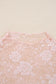 Apricot Pink Sheer Floral Lace Mesh Mock Neck Long Sleeve Top