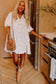 White Half Puff Sleeve Buttoned Shirt Mini Dress