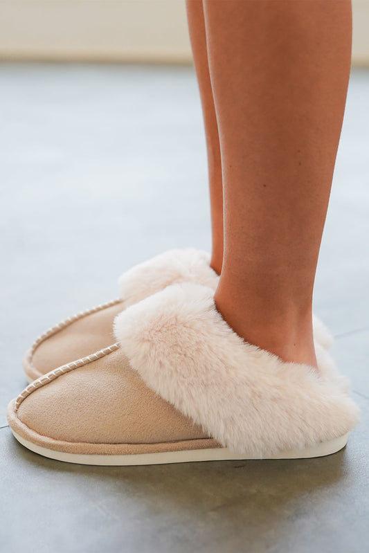 Khaki Faux Suede Plush Lined Slippers