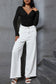Orange Textured Twist Front V Neck Long Sleeve Slim Solid Color Top