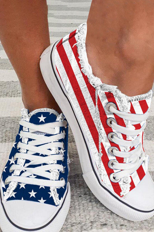 American Flag Lace-up Canvas Flat Shoes