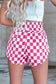 Rose Checkered Print High Waist Casual Shorts