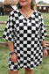 Black Checkered Pattern Tee and Shorts Plus Size Two Piece Set