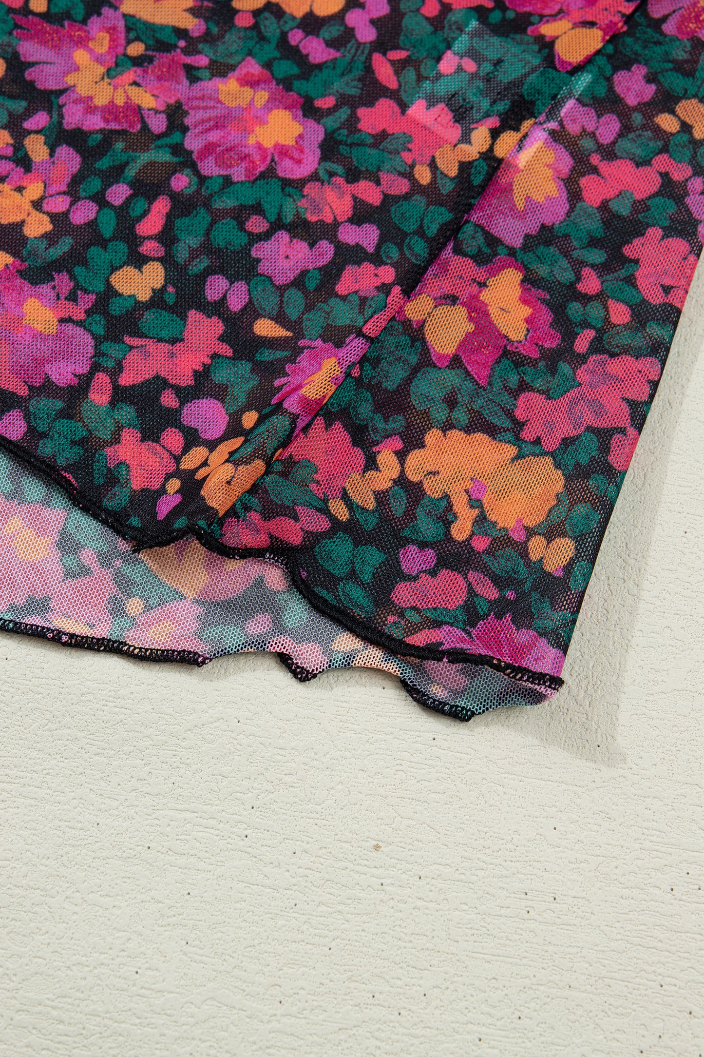 Rose Retro Floral Printed Mesh Short Sleeve Top