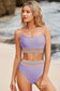 Green Striped Patchwork Spaghetti Strap High Waist Bikini Swimsuit