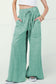 Black Mineral Wash Exposed Seam Drawstring High Waist Wide Leg Cargo Pants