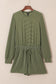 Jungle Green Corded Long Sleeve Drawstring Romper