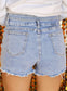 Beau Blue Rhinestone Light Wash Raw Hem High Waist Denim Shorts