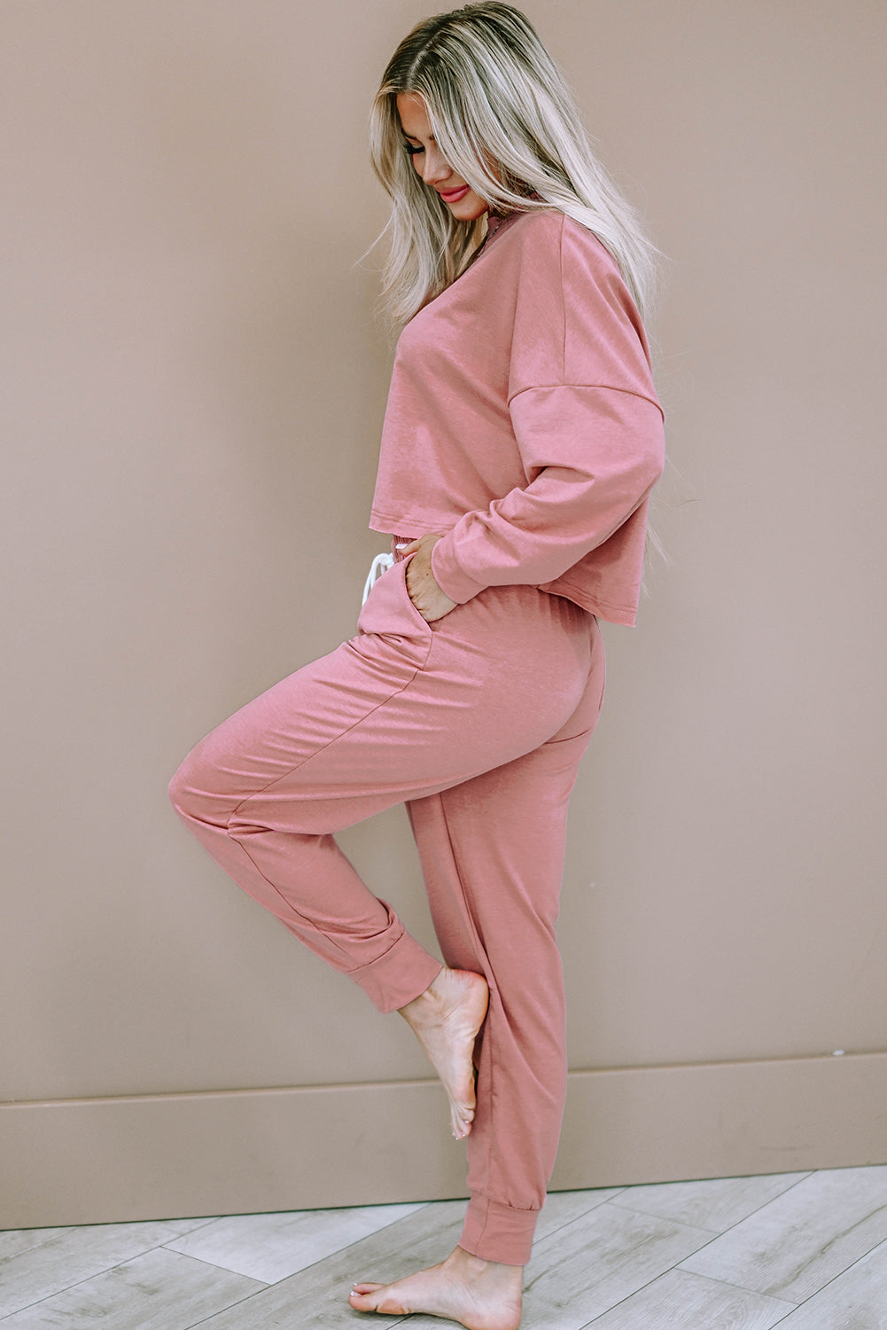 Pink Sport Boxy Fit Pullover & Pants Outfit