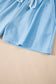 Mint Green V Neck Drop Shoulder Tee and Patchwork Drawstring Shorts Set