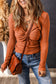 Orange Textured Twist Front V Neck Long Sleeve Slim Solid Color Top