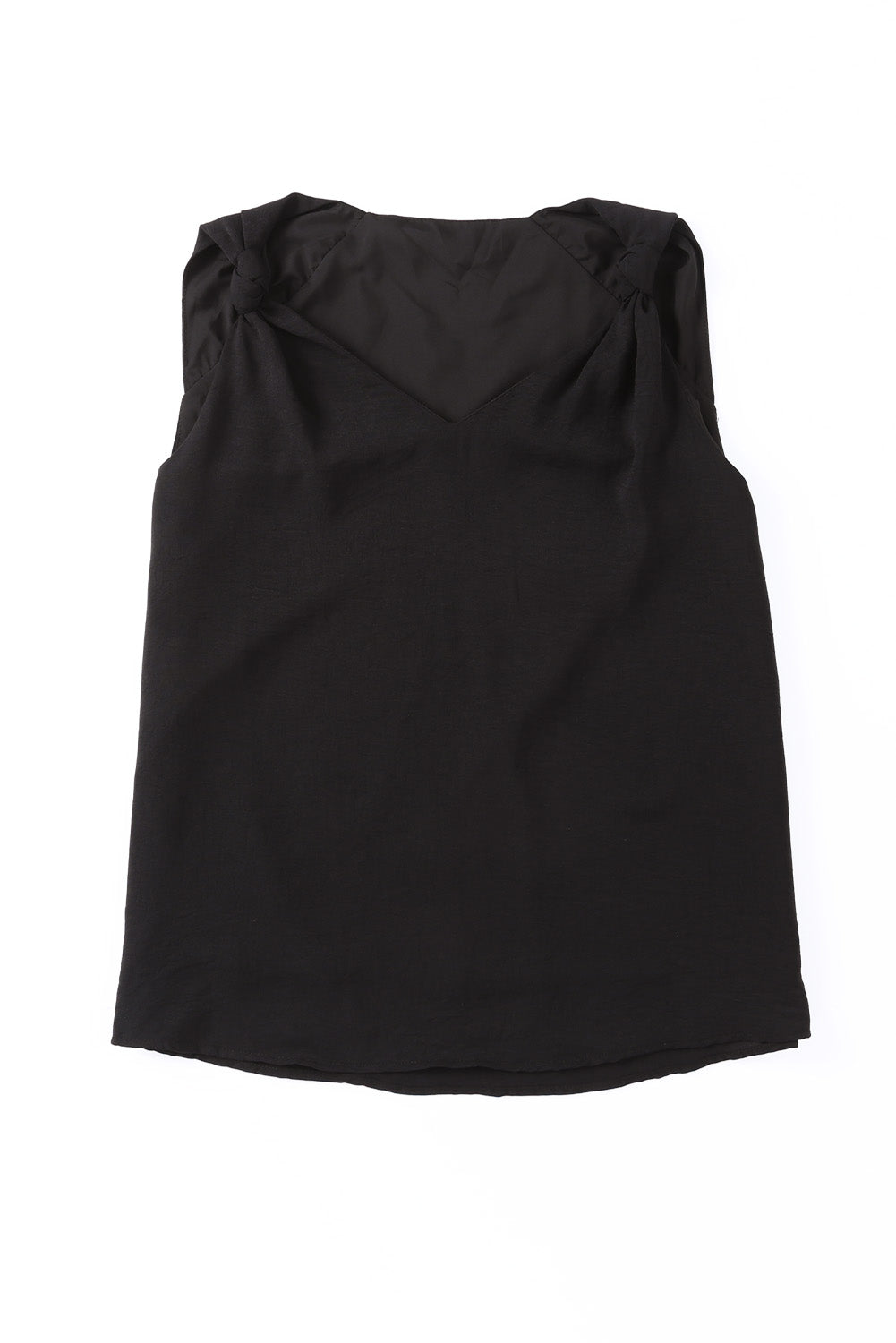 Black V Neck Knotted Shoulder Tank