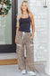 Khaki Animal Print Wide Leg Terry Knit Pants