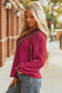 Oatmeal Waffle Patchwork Drop Shoulder Hooded Long Sleeve Top