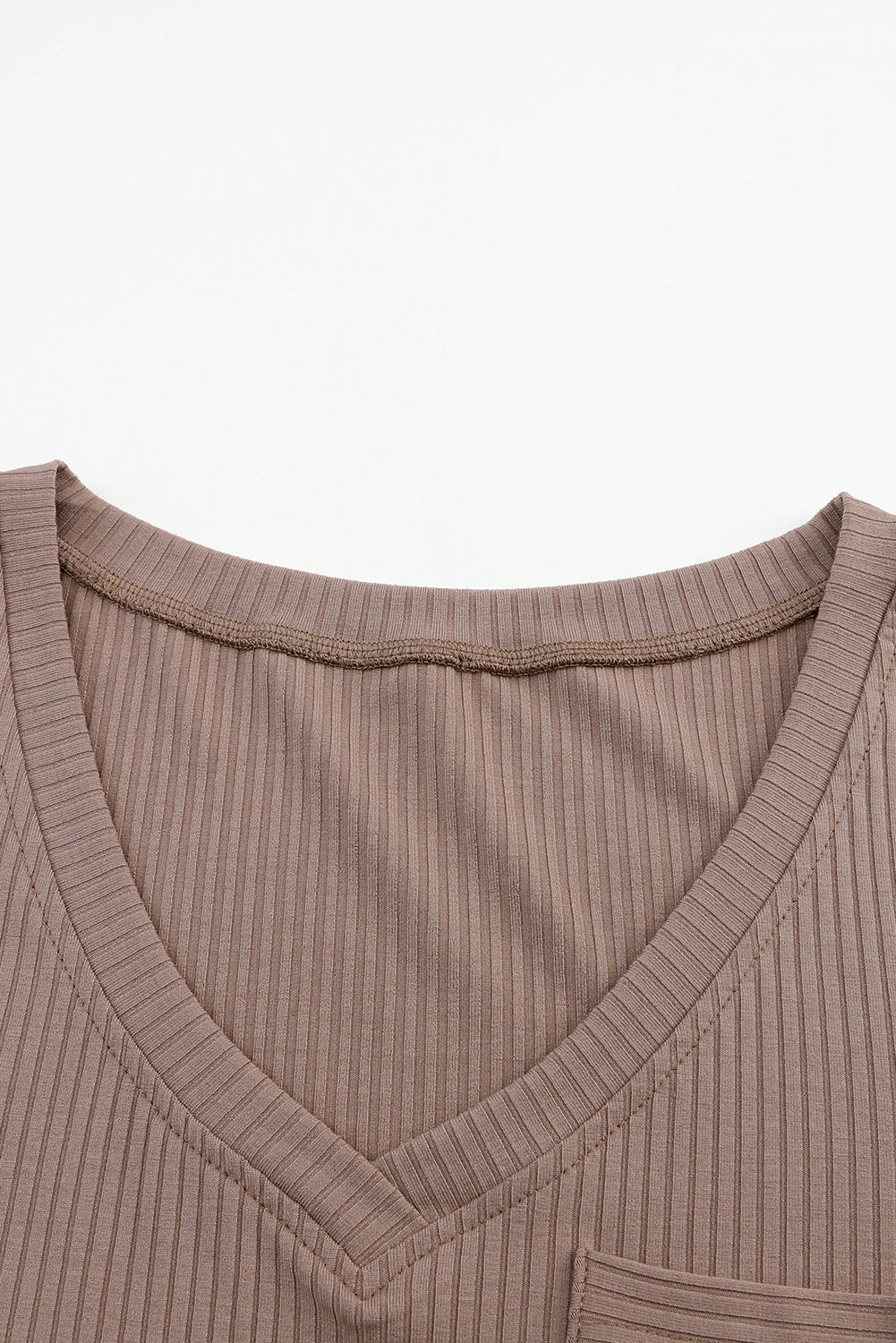 Ribbed Knit Khaki V Neck Top