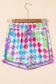 Black Checkered Drawstring Elastic Waist Casual Shorts