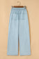 Beau Blue Light Wash Contrast Trim Center Seam Drawstring High Waist Wide Leg Denim Pants