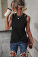 Black Rib Knit Cut-out Front Twist Tank Top