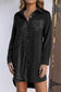 Black Sequin Splicing Pocket Buttoned Shirt Dress