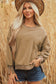 Dark Khaki Fuzzy Sherpa Splicing Pullover Sweatshirt with Side Slit