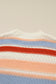 Pink Striped Colorblock Round Neck Drop Shoulder Sweater