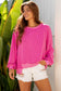 Strawberry Pink Twisted Rib Uneven Hem Drop Shoulder Loose Knit Top