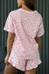 Pink Leopard Print Crew Neck Tee and Ruffled Shorts 2 Lounge Set