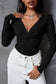 Orange Textured Twist Front V Neck Long Sleeve Slim Solid Color Top