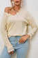 Lace Trim Apricot V Neck Long Sleeve Top