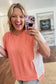 Parchment Twist Rib Colorblock Hi Low Plus Size Short Sleeve Top