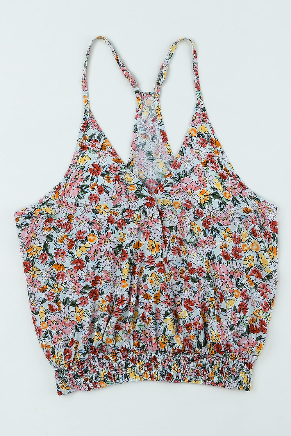 Multicolor Wrapped V Neck Floral Tank Crop Top