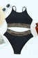 Black Rose Leopard Mesh Trim 2pcs Bikini Swimsuit