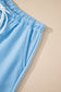 Mint Green V Neck Drop Shoulder Tee and Patchwork Drawstring Shorts Set
