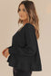 Black Waffle Knit Notched V Neck Drop Shoulder Solid Sweatshirt