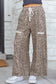 Khaki Animal Print Wide Leg Terry Knit Pants