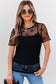 Black Bow Knot Dotted See-through Mesh Patched Slim Fit Blouse