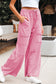 Black Mineral Wash Exposed Seam Drawstring High Waist Wide Leg Cargo Pants