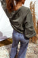Sail Blue Lace Patchwork Detail Notched Neck Mineral Wash Baggy Sweatshirt