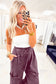 Wild Ginger Mineral Wash Lace-up High Waist Raw Hem Patched Pocket Pants