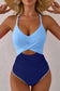 Black Ric Rac Trim Contrasted Patchwork Cutout One Piece Swimsuit