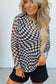 Black Checkered Pattern Mesh Mock Neck Long Sleeve Top